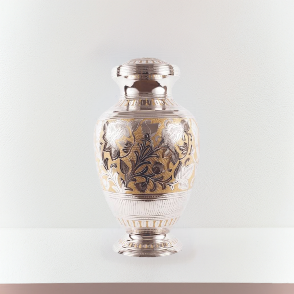 Double Silver & Gold Floral Ashes Urn - Image 3