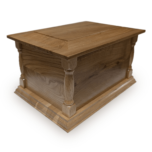 Solid Oak Single Pillared Style Adult Ashes Cremation Casket