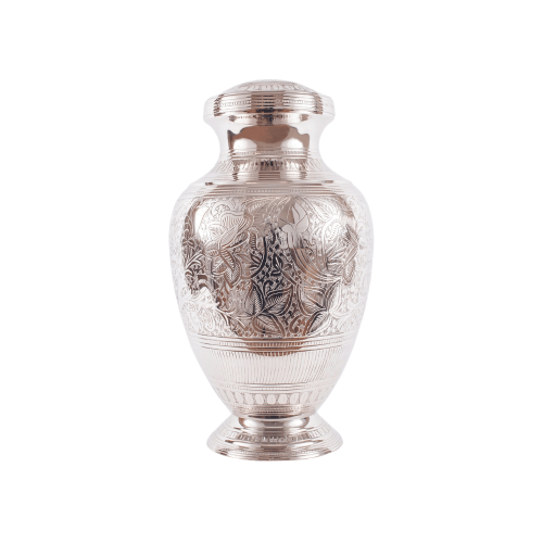 Double Brass Ashes Urn In Silver Floral