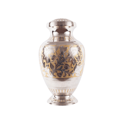 Double Silver & Gold Floral Ashes Urn