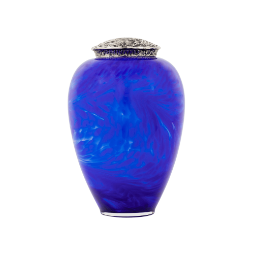 Premium Cobalt Blue Hand Blown Glass Single Adult Ashes Urn