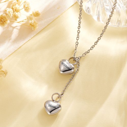Personalised Double Heart Ashes Urn Pendant Necklace