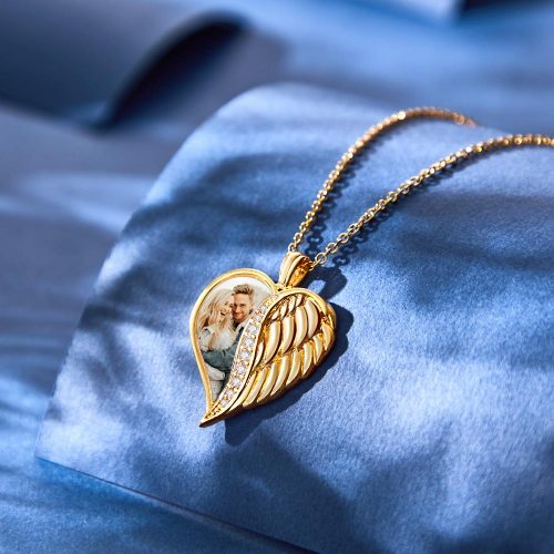 Custom Photo Engraved Angel Wings Necklace