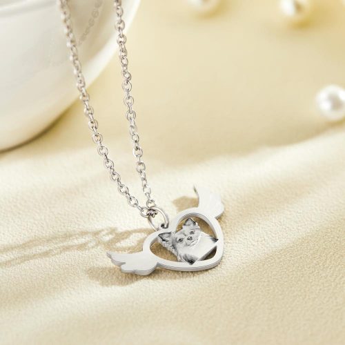 Custom Angel Wing Engraved Photo Necklace — Pet Keepsake