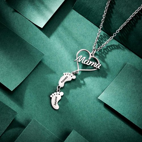 Engraved Name Necklace - Baby Feet Charm